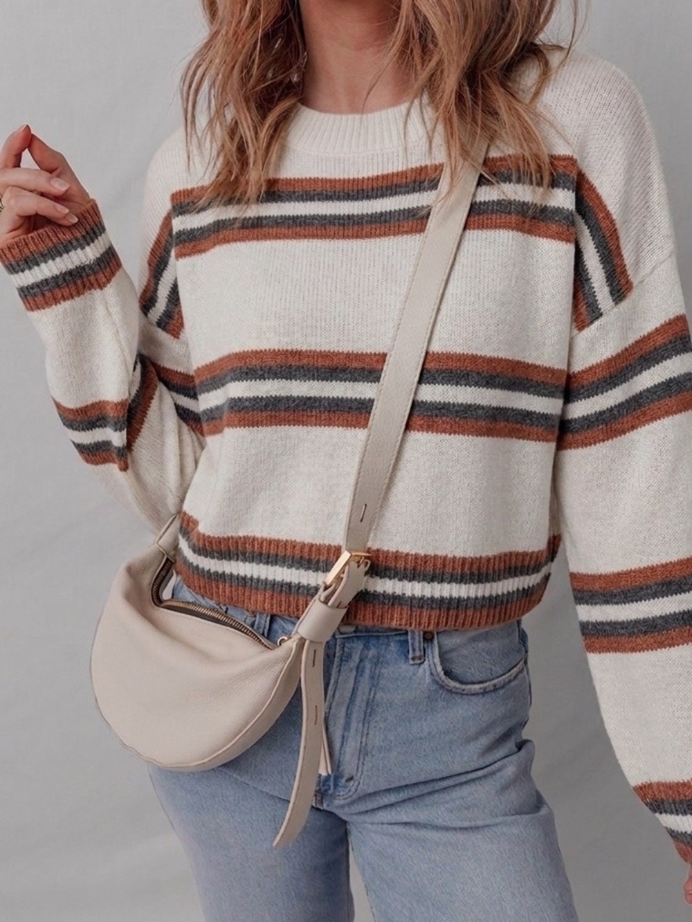 Sweet & Sinful | Striped Boxy Crewneck Sweater | Size Small
